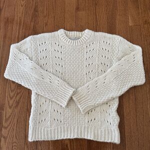 Urban Outfitters Sweater Women’s Small Chunky Knit Ivory Crewneck Crochet Cozy